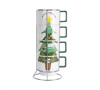 BBASILIYSD Lot de 4 tasses de Noël empilables avec support en métal, tasses à lait empilables sur le thème de Noël pour café, thé, lait, cacao chaud pour maman, famille, collègues, amis et ferme