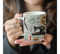 BBASILIYSD Sew Much Love - Personalized Ceramic Coffee Mug,Custom Vintage Sewing Machine and Tools Coffee Mug,Sewings Lovers Drinking Cup with Names,Sewing Tools Mugs for Grandma Mom,Mother's Day