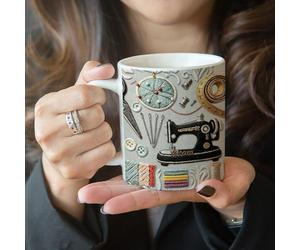 BBASILIYSD Sew Much Love - Personalized Ceramic Coffee Mug,Custom Vintage Sewing Machine and Tools Coffee Mug,Sewings Lovers Drinking Cup with Names,Sewing Tools Mugs for Grandma Mom,Mother's Day