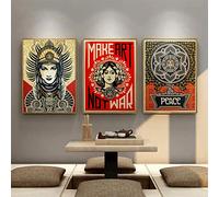 BBAUER Make Art Not War Vintage Posters Pop Canvas Painting Shepard Fairey Wall Art Shepard Fairey Prints For Living Room Decor Pictures 50x70cmx3 No Frame