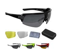 BBB Lunettes de Cyclisme avec 3 Verres interchangeables - Lunettes de Soleil légères avec Protection UV - Demi-Monture - pour Homme et Femme - Noir Brillant - Impulse BSG-62
