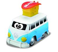 BBburago Junior - Van Combi Volkswagen - Surfin' Bus - Press and Go - Fonctionne sans Piles - Jouet pour bébés et Jeunes Enfants dès 9 Mois - avec Changement d'expression