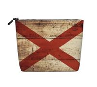 BBEXJIGY Drapeau de l'État de l'Alabama sur vieux grain de bois imprimé carte postale simple couche imitation lin sac de maquillage élégant et pratique pour cosmétiques, noir, One Size