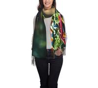 BBEXJIGY Écharpe à pompons pour femme avec imprimé de légumes et de fruits arc-en-ciel pour l'automne et l'hiver, noir, taille unique