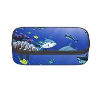 BBEXJIGY Grand sac de rangement de maquillage avec motif requin nagant sous la mer : conçu pour les crayons à sourcils, noir, One Size