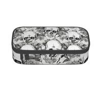 BBEXJIGY Grand sac de rangement de maquillage avec motif tête de mort et squelette : conçu pour les crayons à sourcils, noir, One Size