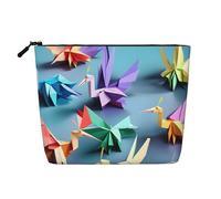 BBEXJIGY Origami Multicolore Papercraft Cranes Print Single Layer Faux Lin Trousse de Maquillage Élégant Pratique Organisateur pour Cosmétique, noir, One Size