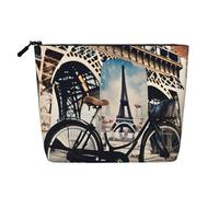 BBEXJIGY Romantique Paris Tour Eiffel Bycicle Imprimé Simple Couche Faux Lin Trousse de Maquillage Élégant Pratique Organisateur pour Cosmétique, noir, One Size