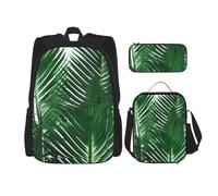 BBEXJIGY Sac à dos Oxford imperméable 3 en 1 avec sac à déjeuner, trousse à crayons et usage quotidien Motif feuilles de palmier Vert, noir, One Size
