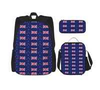 BBEXJIGY Sac à dos Oxford imperméable 3 en 1 imprimé drapeau de la Nouvelle-Zélande, sac à déjeuner, trousse à crayons et usage quotidien, noir, One Size