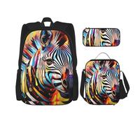 BBEXJIGY Sac à dos Oxford imperméable 3 en 1 imprimé zèbre abstrait, sac à déjeuner, trousse à crayons et usage quotidien, noir, One Size