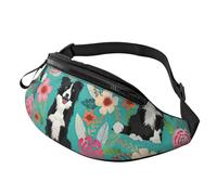 BBEXJIGY Sac banane multifonction imprimé floral Border Collie - Votre bon compagnon pour la randonnée, les voyages et la course à pied, noir, One Size