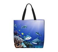 BBEXJIGY Shark Swimming Under the Sea Print Sac fourre-tout portable pour femme - Grand shopping pour la plage, les voyages, la salle de sport | Sac à main d'été