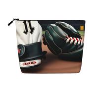 BBEXJIGY Trousse de maquillage élégante et pratique avec impression de gants de baseball et de gants, imitation lin, noir, One Size