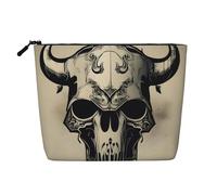 BBEXJIGY Trousse de maquillage simple couche imitation lin imprimé tête de mort de taureau coureur organisateur pratique pour cosmétiques, noir, One Size