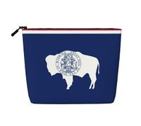 BBEXJIGY Wyoming State Flag Print Single Layer Faux Linen Like Makeup Bag Élégant Pratique Organisateur pour Cosmétique, noir, One Size