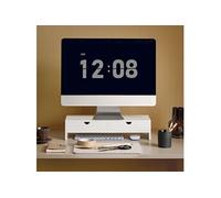 SoBuy Support Écran PC Rehausseur Ecran PC Bureau avec 2 Tiroirs et Rangement Support Moniteur Universel pour Ordinateur Portable ou Écran Blanc 47x18x11cm BBF02-W