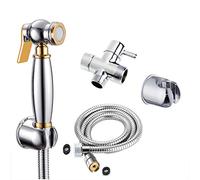 BbfStyle - Marque Française - Luxury Gold and Chrome - Kit douchette WC pour l'hygiène intime - Avec Vanne 3 voies aux Standard Français - Métallique - Finition Chromé - Taharat Taharet