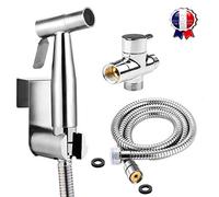 BbfStyle - Marque Française - SUS 304 - Kit douchette WC pour l'hygiène intime - Avec Vanne 3 voies aux Standard Français (3/8"-12x17mm) - Métallique - Finition Nickel Brossé - Taharat