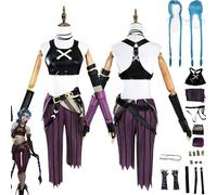 bbganlian Anime Arcane Season 2 Jinx Cosplay Costume Tenue Jeu de Rôle Vi Caitlyn Uniforme Ensemble Complet Halloween Fête Carnaval Habiller avec Perruque Coiffe pour Femmes (L)
