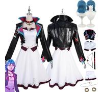 bbganlian Anime Arcane Season 2 Jinx Cosplay Costume Tenue Jeu de Rôle Vi Uniforme Ensemble Complet Halloween Fête Carnaval Habiller avec Perruque Clips d'oreilles pour Femmes (S)