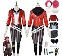 bbganlian Anime Arcane Season 2 Vi Nouvelle Peau Cosplay Costume Tenue Jeu de Rôle Vi Caitlyn Uniforme Ensemble Complet Halloween Fête Carnaval Habiller avec Perruque pour Femmes (M)