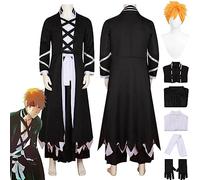 bbganlian Anime B'leach Kurosaki Ichigo Cosplay Costume Tenue Jeu de Rôle Uniforme Ensemble Complet Halloween Carnaval Fête Habiller avec Perruque pour Hommes (L)