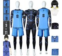 bbganlian Anime Blue Lock Bachira Meguru Cosplay Costume Tenue Michael Kaiser Jeu de Rôle Uniforme Ensemble Complet Halloween Carnaval Fête Habiller avec Perruque pour Hommes (M)