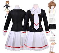 bbganlian Anime Card Captor Sakura Kinomoto Sakura Cosplay Costume Tenue Noir Uniforme Ensemble Complet Halloween Fête Carnaval Habiller avec Perruque pour Femmes Filles (L)