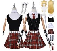 bbganlian Anime Death Note Misa Amane Cosplay Costume Tenue Jeu de Rôle Uniforme Ensemble Complet Halloween Fête Carnaval Habiller avec Perruque Collier pour Femmes (XXXL)