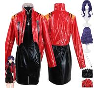bbganlian Anime EVA Misato Katsurgi Cosplay Costume Tenue Rei Ayanami Jeu de Rôle Uniforme Ensemble Complet Halloween Carnaval Fête Habiller avec Perruque Collier pour Femmes (L)