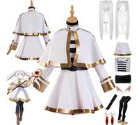 bbganlian Anime Frieren at the Funeral Frieren Cosplay Costume Tenue Jeu de Rôle Uniforme Ensemble Complet Halloween Fête Carnaval Habiller avec Perruque Fausse oreille pour Femmes (L)