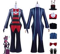 bbganlian Anime Hazbin Hôtel Vox Cosplay Costume Tenue Rôle Paly Uniforme Bleue Veste Ensemble Complet Halloween Carnaval Fête Habiller avec Chapeau Gants pour Hommes Garçons (XXL)