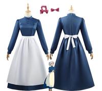 bbganlian Anime Howl's Moving Castle Sophie Maid Cosplay Costume Tenue Jeu de rôle Uniforme Robes Ensemble Complet Halloween Fête Carnaval Habiller avec Coiffe pour Femmes Filles (S)