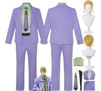 bbganlian Anime JoJo's Bizarre Adventure Kira Yoshikage Cosplay Costume Tenue Jeu de Rôle Uniforme Ensemble Complet Halloween Fête Carnaval Habiller avec Perruque pour Hommes (XL)