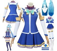 bbganlian Anime KonoSuba God's Blessing On This Wonderful World Cosplay Costume Tenue Aqua Uniforme Ensemble Complet Halloween Carnaval Fête Habiller avec Perruque pour Femmes (M)