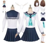 bbganlian Anime My Deer Friend Nokotan Shikanoko Noko Cosplay Costume Tenue JK Uniforme Ensemble Complet Halloween Fête Carnaval Habiller avec Perruque Coiffe pour Femmes Filles (L)