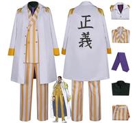bbganlian Anime One Piece Borsalino Cosplay Costume Tenue Jeu de Rôle Uniforme Manteau Chemise Pantalon Ensemble Complet Halloween Carnaval Fête Habiller pour Hommes Garçons (L)