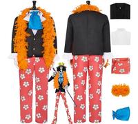 bbganlian Anime One Piece Brook Cosplay Costume Tenue Monkey D Luffy Portgas D Ace Jeu de Rôle Uniforme Ensemble Complet Halloween Carnaval Fête Habiller pour Hommes (M)