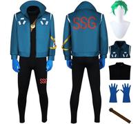 bbganlian Anime One Piece Egghead Island Roronoa Zoro Cosplay Costume Tenue Jeu de Rôle Uniforme Ensemble Complet Halloween Fête Carnaval Habiller avec Perruque pour Hommes (M)
