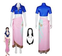 bbganlian Anime One Piece Nico Robin Cosplay Costume Tenue Monkey D. Luffy Jeu de Rôle Uniforme Ensemble Complet Halloween Carnaval Fête Habiller avec Perruque pour Femmes (L)