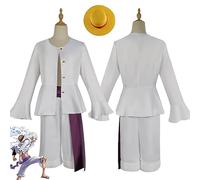 bbganlian Anime One Piece Nika Luffy Cosplay Costume Tenue Nico Robin Jeu de Rôle Uniforme Ensemble Complet Halloween Carnaval Fête Habiller avec Chapeau pour Hommes (M)