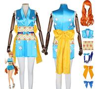 bbganlian Anime One Piece Wano Country Nami Cosplay Costume Tenue Monkey D. Luffy Jeu de Rôle Uniforme Ensemble Complet Halloween Carnaval Fête Habiller avec Perruque pour Femmes (M)