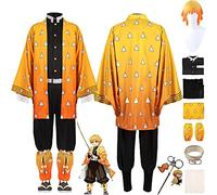 bbganlian Anime Personnage Agatsuma Zenitsu Cosplay Costume Tenue Iguro Obanai Jeu de Rôle Uniforme Ensemble Complet Halloween Fête Carnaval Habiller avec Perruque pour Hommes (XXXL)
