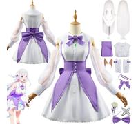 bbganlian Anime Personnage Emilia Cosplay Costume Tenue Re Life In A Different World From Zero Uniforme Ensemble Complet Halloween Fête Carnaval Habiller avec Perruque pour Femme (XXL)