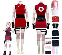 bbganlian Anime Personnage Haruno Sakura Cosplay Costume Tenue Tsunade Jeu de Rôle Uniforme Ensemble Complet Halloween Carnaval Fête Habiller avec Perruque Coiffure pour Femmes (XL)