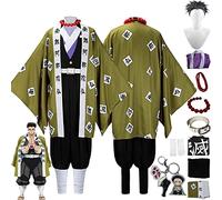bbganlian Anime Personnage Himejima Gyomei Cosplay Costume Tenue Kanroji Mitsuri Jeu de Rôle Uniforme Ensemble Complet Halloween Fête Carnaval Habiller avec Perruque pour Hommes (XXL)