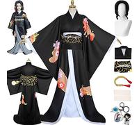 bbganlian Anime Personnage Kibutsuji Muzan Cosplay Costume Tenue Kochou Shinobu Jeu de Rôle Uniforme Ensemble Complet Halloween Fête Carnaval Habiller avec Perruque pour Femmes (XXL)