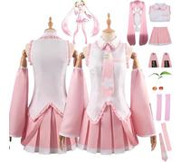 bbganlian Anime Personnage Miku Cosplay Costume Tenue H'atsune M'iku Rose Uniforme Robes Ensemble Complet Halloween Carnaval Fête Habiller avec Coiffe Perruque pour Femmes (L)