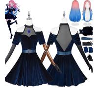 bbganlian Anime Personnage Mizi Cosplay Costume Tenue Alien Stage Luka Jeu de Rôle Uniforme Ensemble Complet Halloween Carnaval Fête Habiller avec Perruque pour Femmes (S)